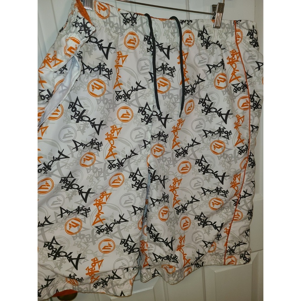 Men's Protege Reversible Shorts Graffiti Sz Lg Orange White Black Drawstring - Picture 8 of 9